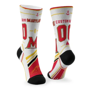 Maryland Terrapins Socks Personalized Nautical Icons Red White Fashion Forward