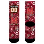 Maryland Terrapins Socks Personalized Scattered Icons Red Best Selling