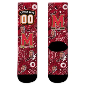 Maryland Terrapins Socks Personalized Scattered Icons Red Best Selling