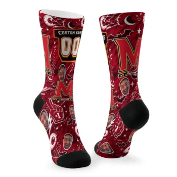 Maryland Terrapins Socks Personalized Scattered Icons Red Fashion Forward