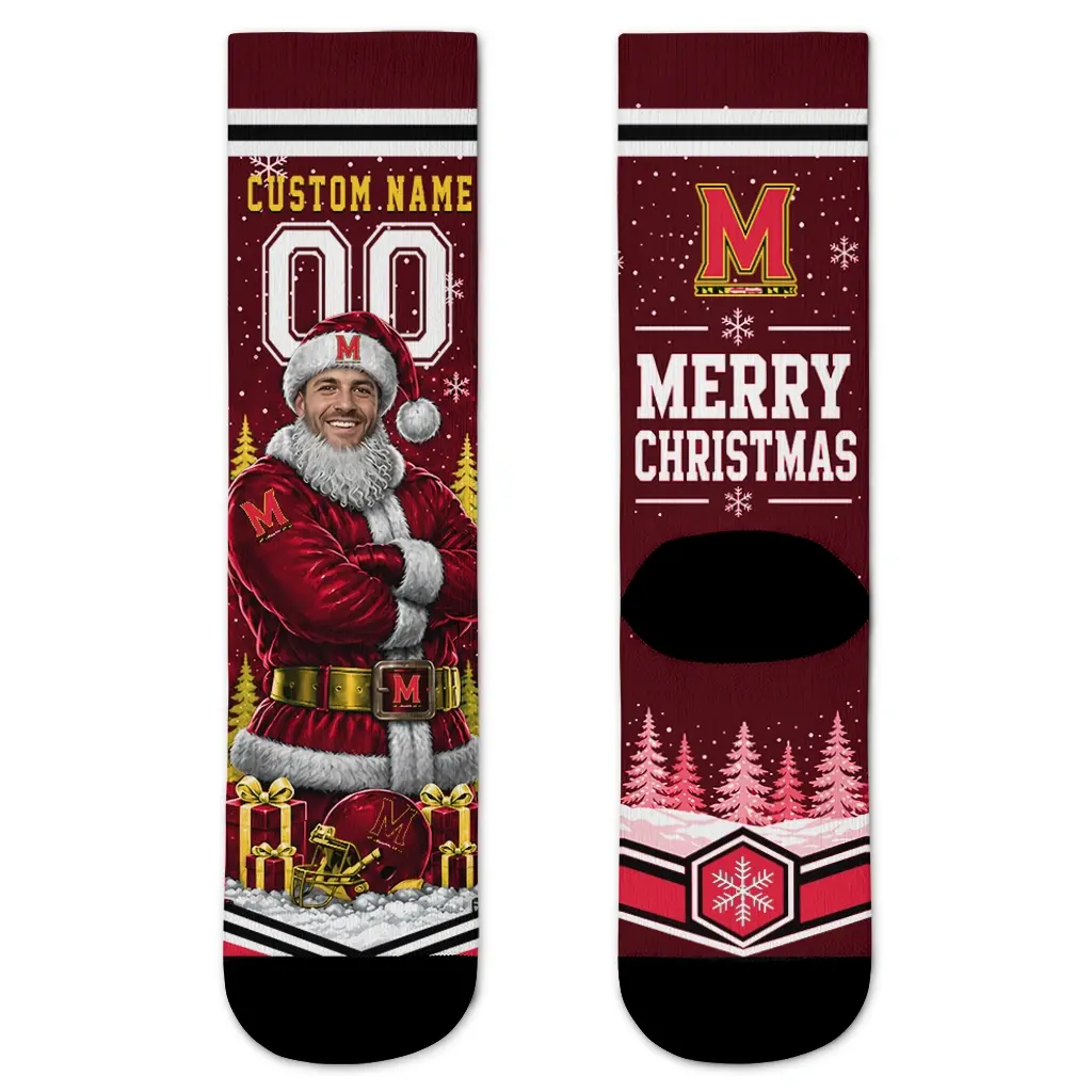 Maryland Terrapins Socks Personalized Snowy Scene Red White Best Selling Maryland Terrapins Socks Personalized Snowy Scene Red White Best Selling
