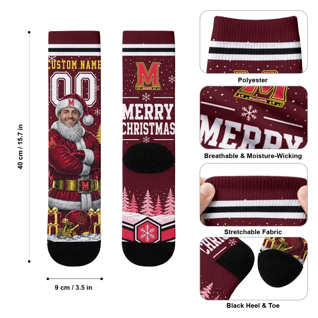 Maryland Terrapins Socks Personalized Snowy Scene Red White High Quality Maryland Terrapins Socks Personalized Snowy Scene Red White High Quality