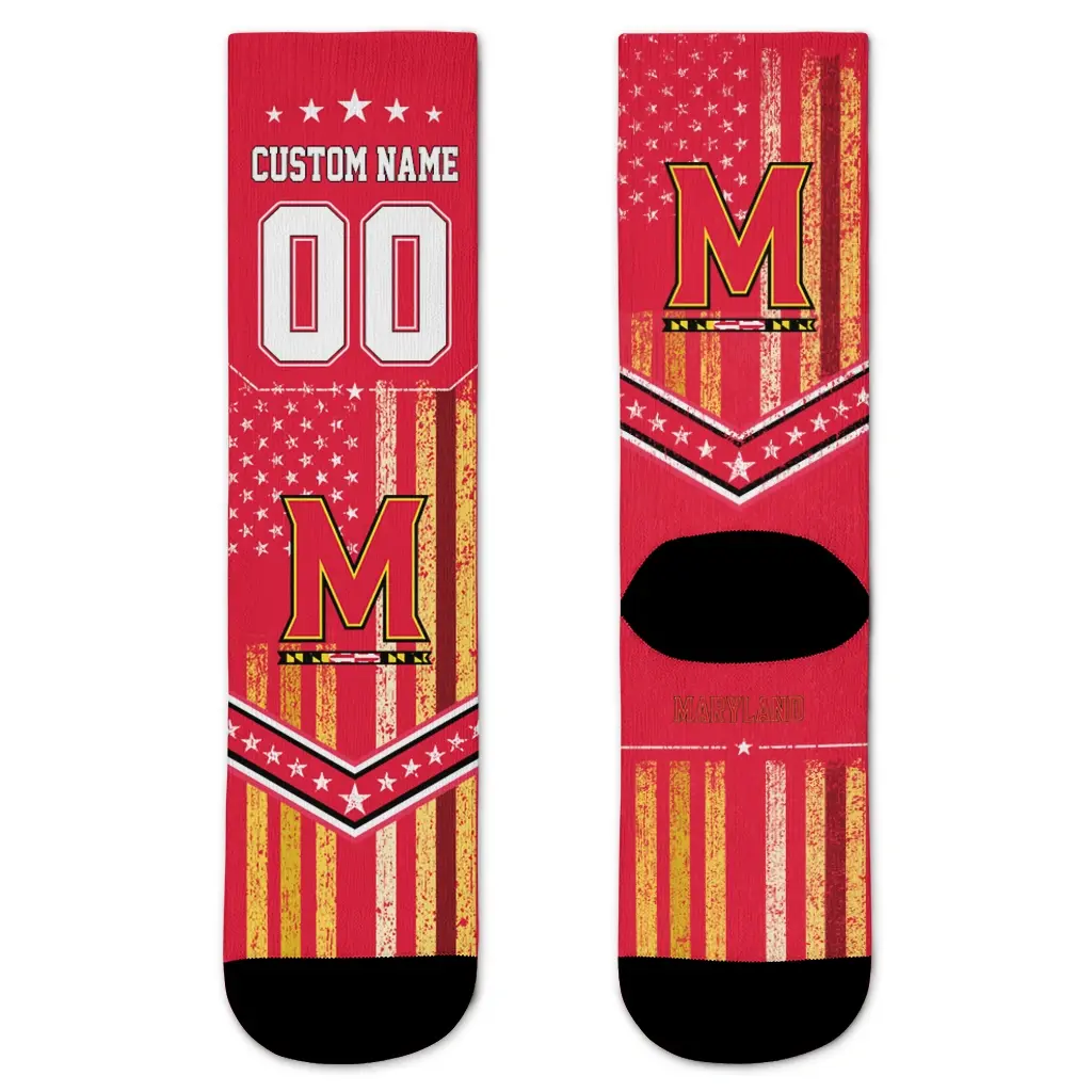 Maryland Terrapins Socks Personalized Star Stripes Red White Best Selling Maryland Terrapins Socks Personalized Star Stripes Red White Best Selling