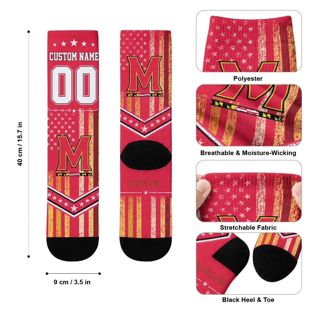 Maryland Terrapins Socks Personalized Star Stripes Red White High Quality Maryland Terrapins Socks Personalized Star Stripes Red White High Quality