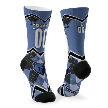 Memphis Grizzlies Socks Custom Argyle Pattern Blue Fashion Forward