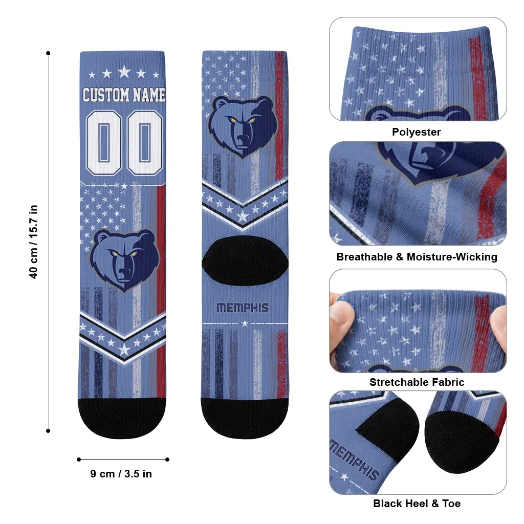 Memphis Grizzlies Socks Custom Star Stripes Blue White High Quality Memphis Grizzlies Socks Custom Star Stripes Blue White High Quality