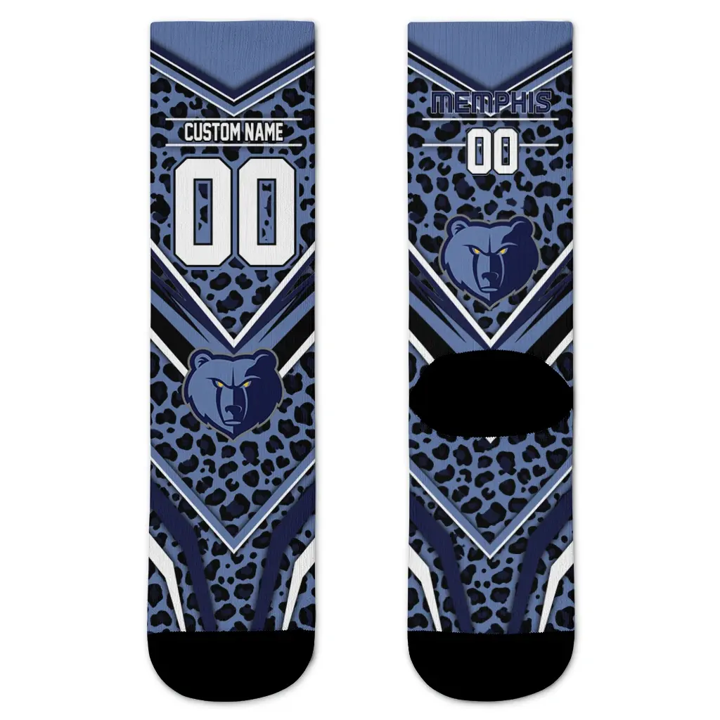 Memphis Grizzlies Socks Customized Leopard Print Blue Black Best Selling Memphis Grizzlies Socks Customized Leopard Print Blue Black Best Selling
