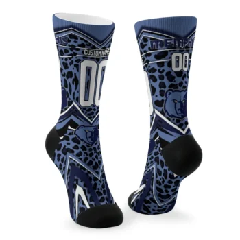 Memphis Grizzlies Socks Customized Leopard Print Blue Black Fashion Forward