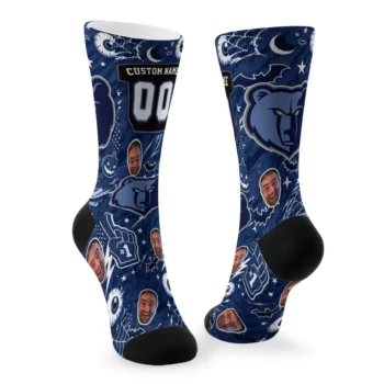Memphis Grizzlies Socks Personalized Scattered Icons Blue Fashion Forward