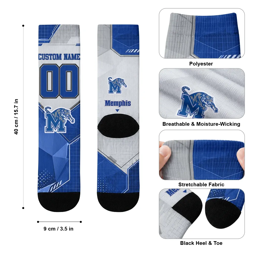 Memphis Tigers Socks Customized Geometric Tech Blue High Quality Memphis Tigers Socks Customized Geometric Tech Blue High Quality