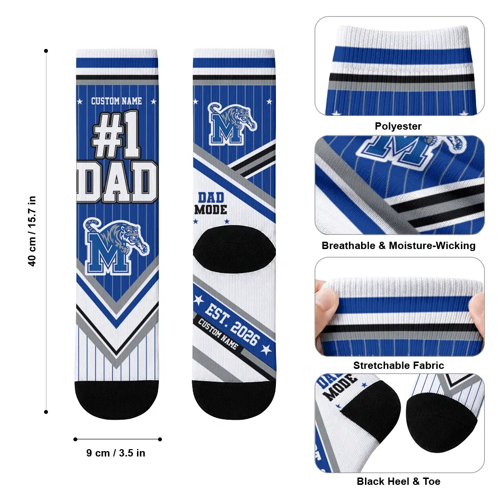 Memphis Tigers Socks Customized Pinstripe Chevron Blue White High Quality Memphis Tigers Socks Customized Pinstripe Chevron Blue White High Quality