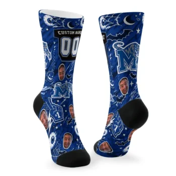 Memphis Tigers Socks Customized Scattered Icons Blue Fashion Forward