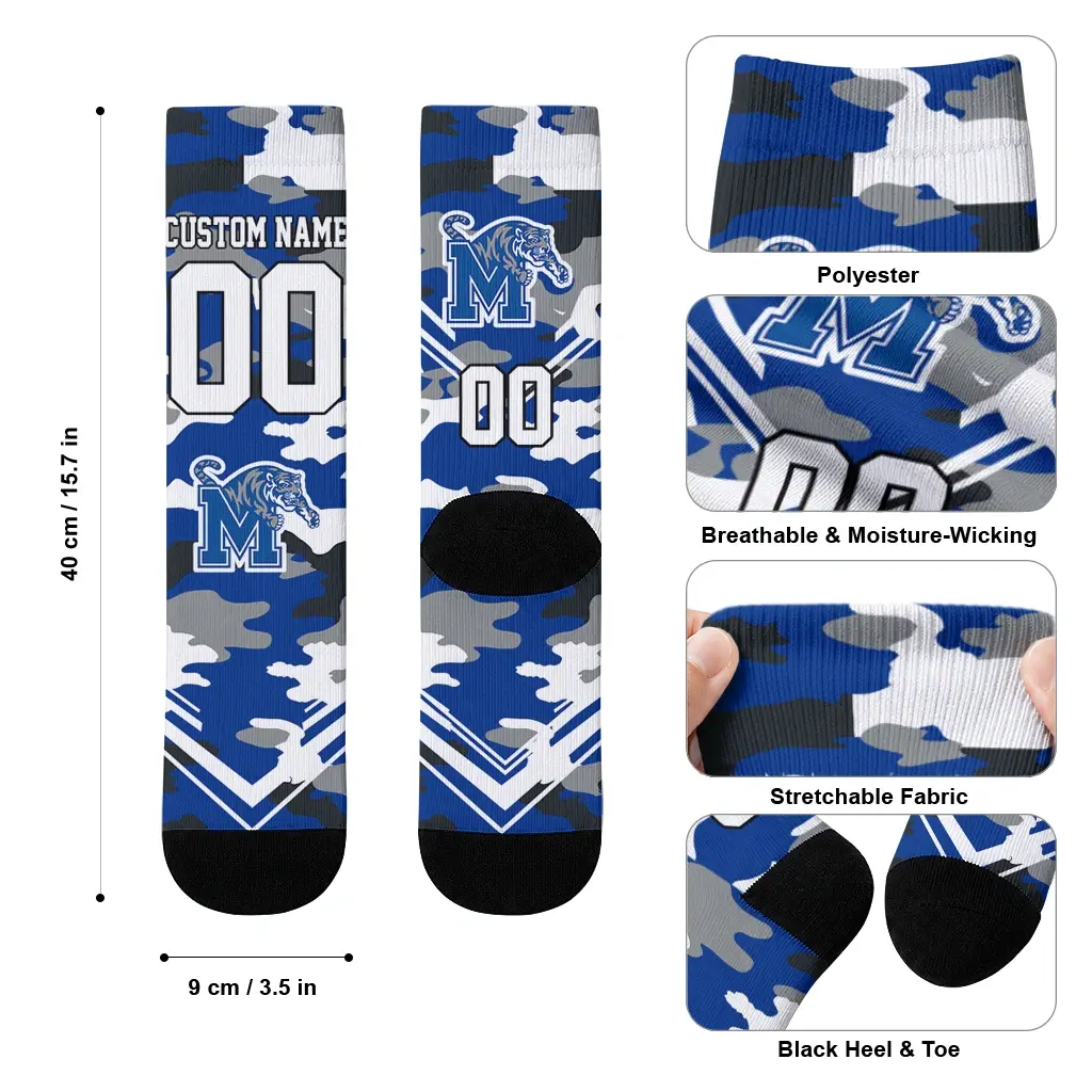 Memphis Tigers Socks Customized Woodland Camo Blue High Quality Memphis Tigers Socks Customized Woodland Camo Blue High Quality