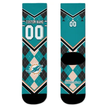 Miami Dolphins Socks Custom Argyle Pattern Aqua Best Selling