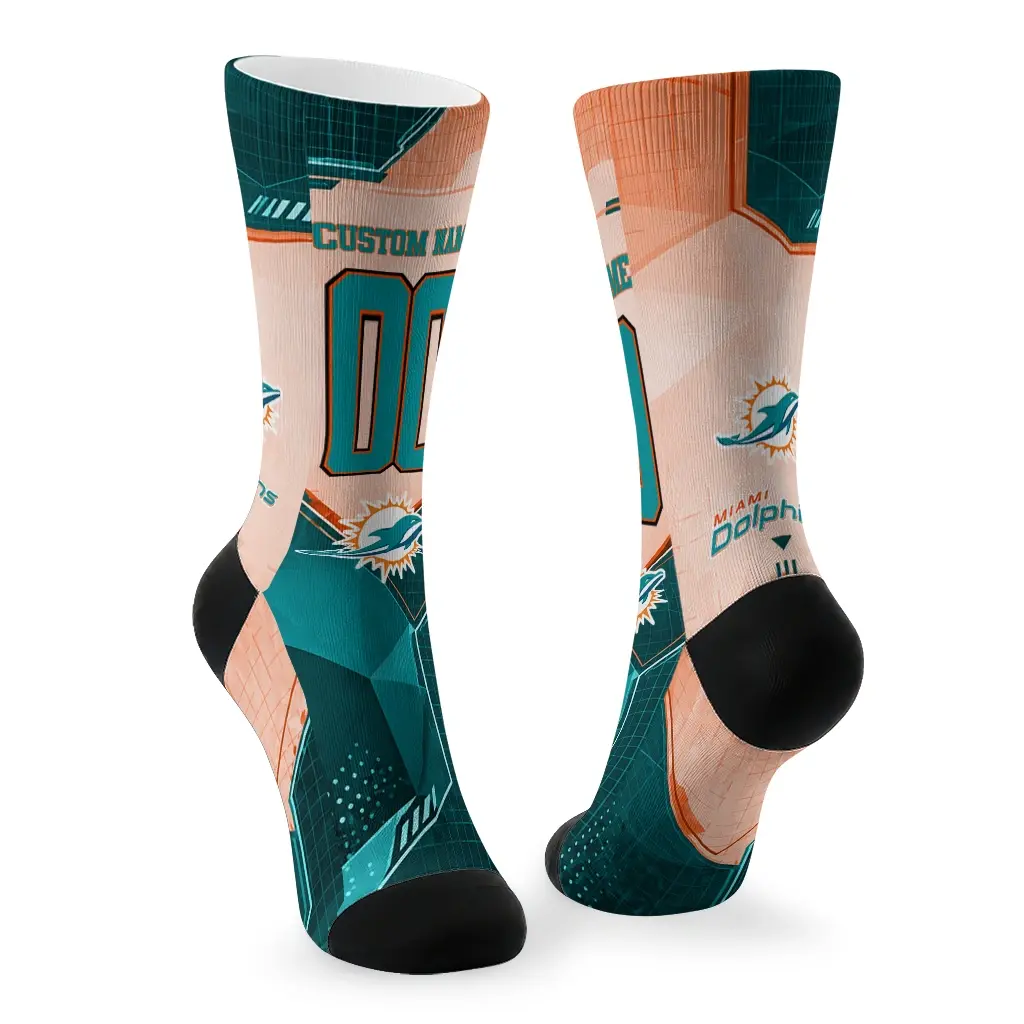 Miami Dolphins Socks Personalized Geometric Tech Aqua Fashion Forward Miami Dolphins Socks Personalized Geometric Tech Aqua Fashion Forward