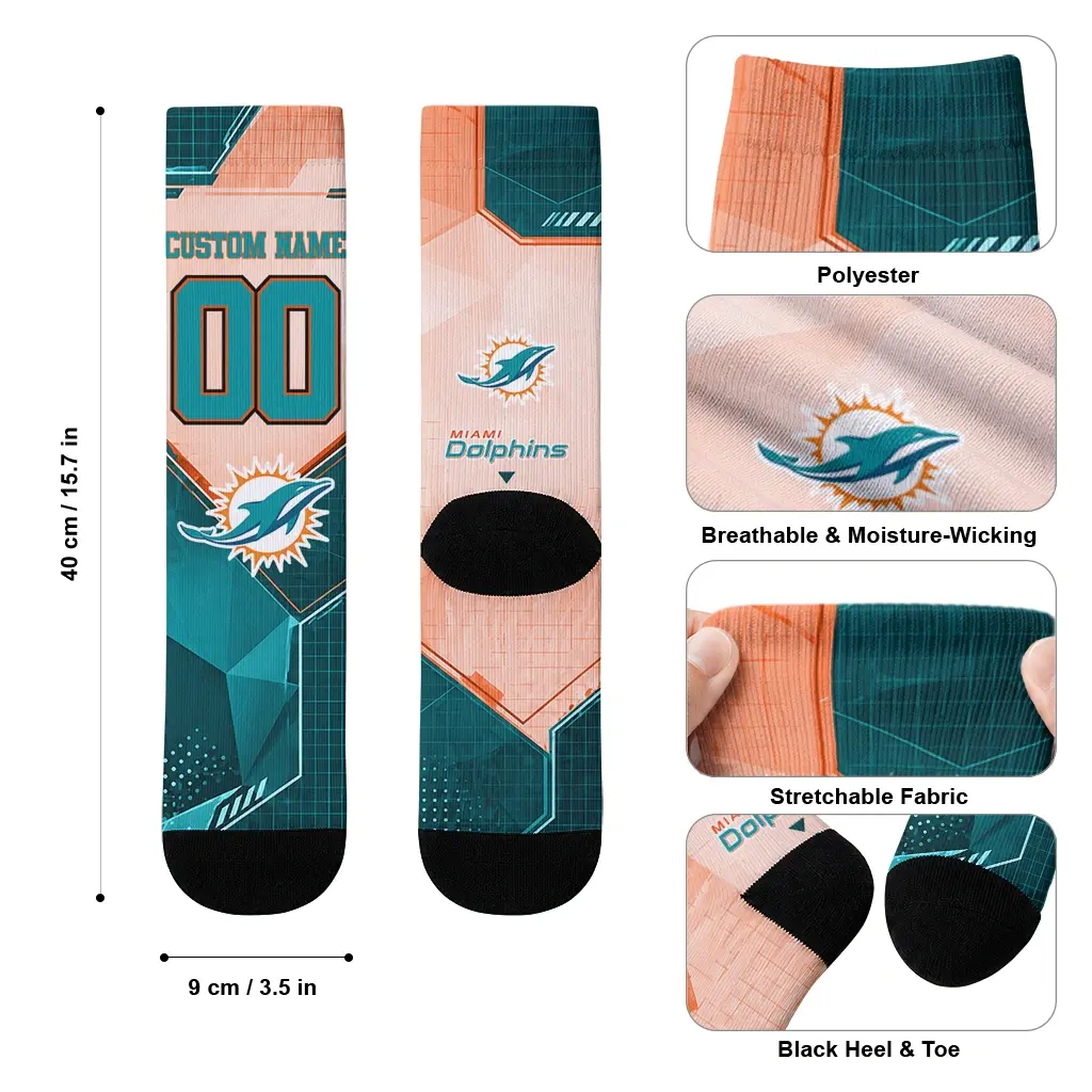 Miami Dolphins Socks Personalized Geometric Tech Aqua High Quality Miami Dolphins Socks Personalized Geometric Tech Aqua High Quality