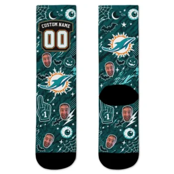 Miami Dolphins Socks Personalized Scattered Icons Aqua Best Selling