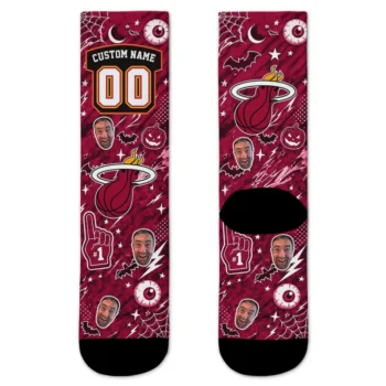 Miami Heat Socks Custom Scattered Icons Red Best Selling