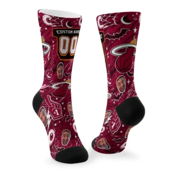 Miami Heat Socks Custom Scattered Icons Red Fashion Forward