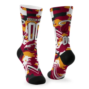 Miami Heat Socks Custom Woodland Camo Red Fashion Forward