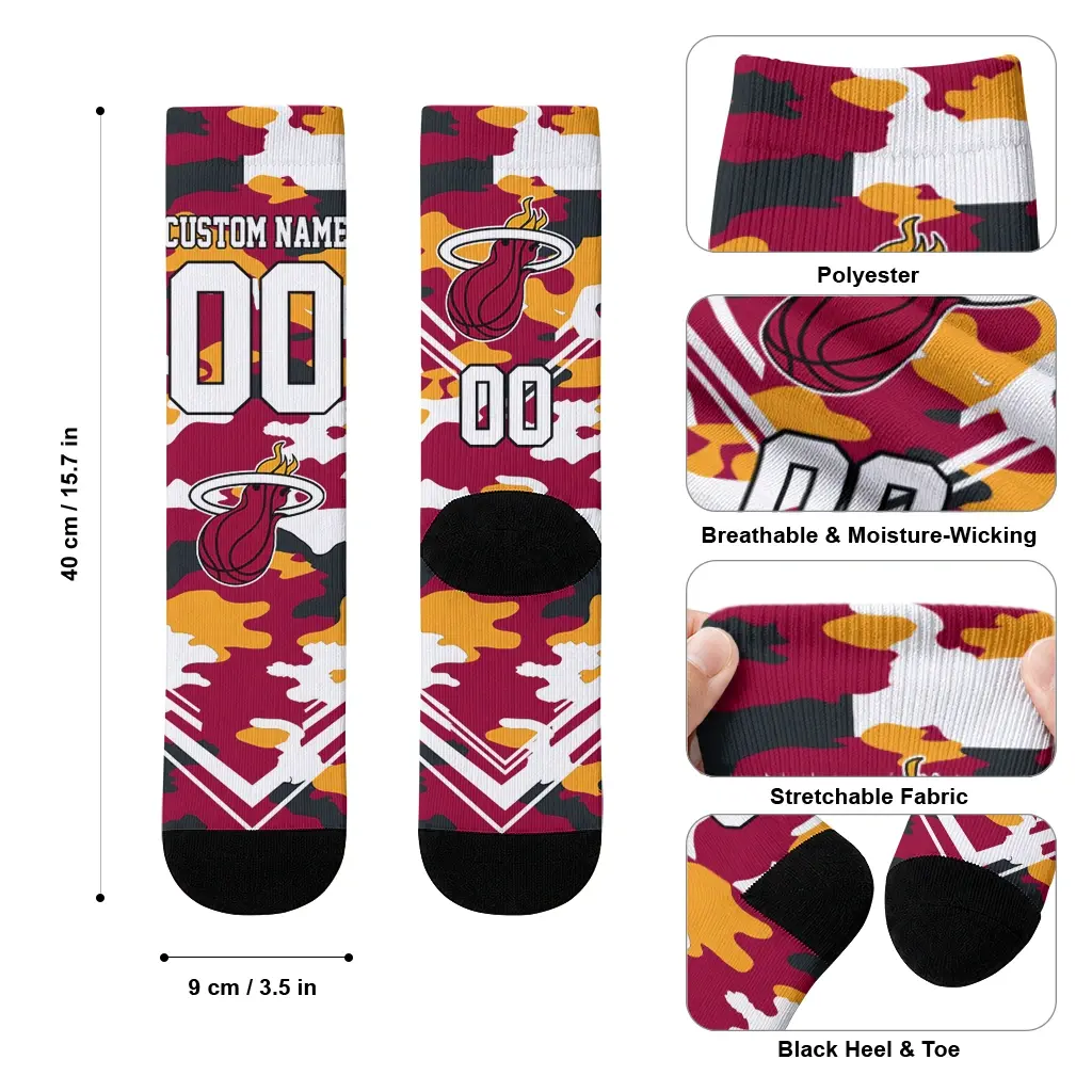 Miami Heat Socks Custom Woodland Camo Red High Quality Miami Heat Socks Custom Woodland Camo Red High Quality