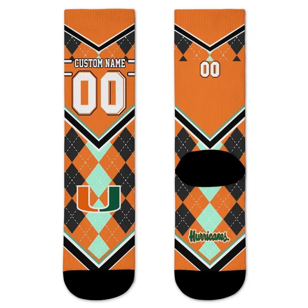 Miami Hurricanes Socks Personalized Argyle Pattern Orange Best Selling Miami Hurricanes Socks Personalized Argyle Pattern Orange Best Selling