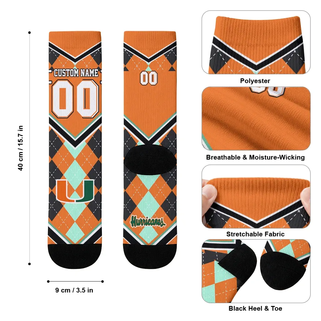 Miami Hurricanes Socks Personalized Argyle Pattern Orange High Quality Miami Hurricanes Socks Personalized Argyle Pattern Orange High Quality