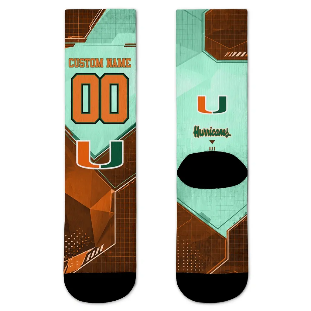 Miami Hurricanes Socks Personalized Geometric Tech Orange Best Selling Miami Hurricanes Socks Personalized Geometric Tech Orange Best Selling