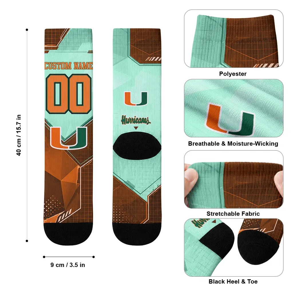 Miami Hurricanes Socks Personalized Geometric Tech Orange High Quality Miami Hurricanes Socks Personalized Geometric Tech Orange High Quality