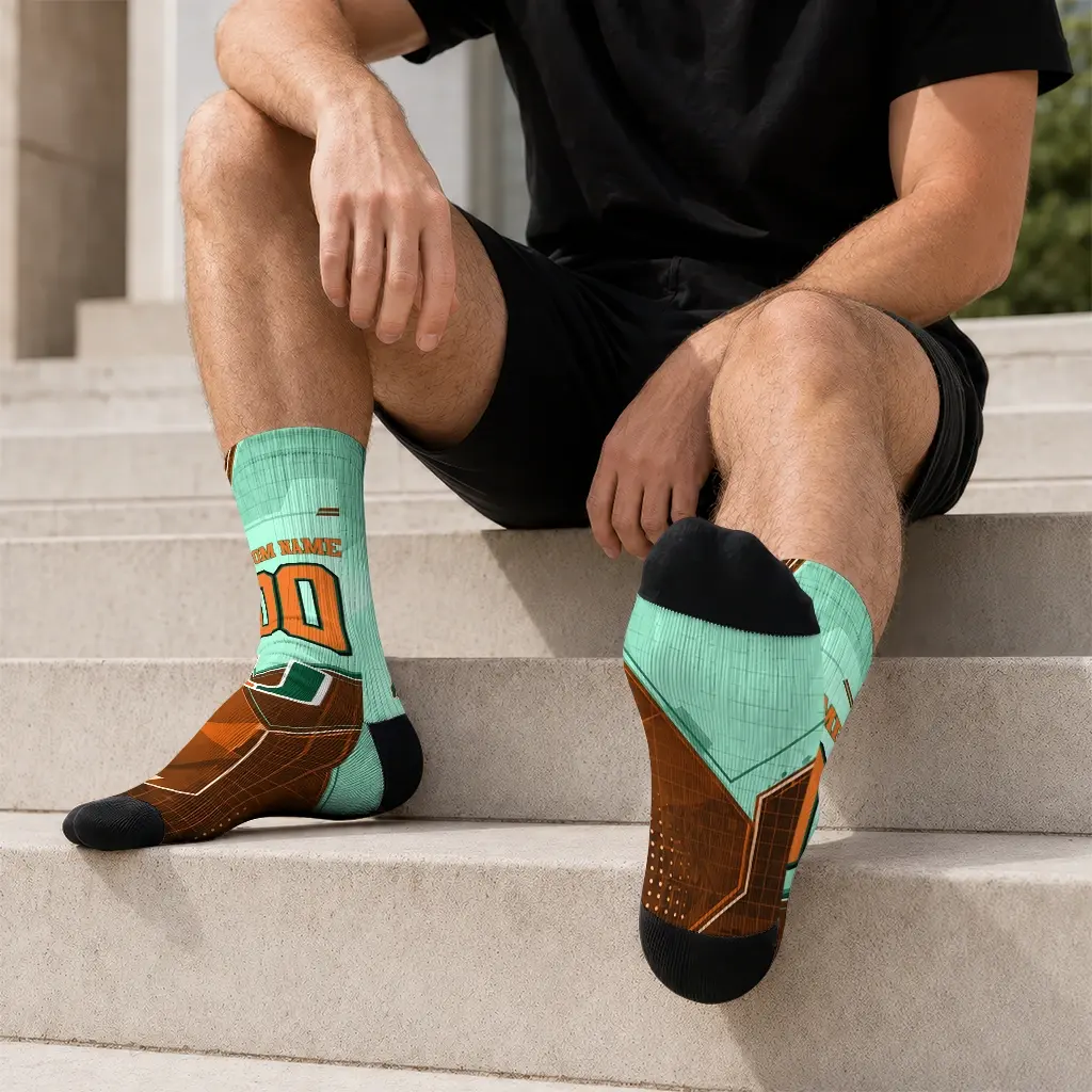 Miami Hurricanes Socks Personalized Geometric Tech Orange Latest Model Miami Hurricanes Socks Personalized Geometric Tech Orange Latest Model