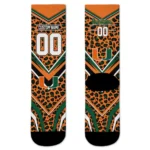 Miami Hurricanes Socks Personalized Leopard Print Orange Black Best Selling