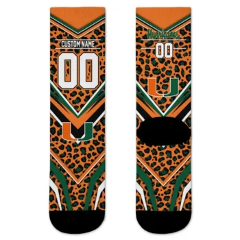 Miami Hurricanes Socks Personalized Leopard Print Orange Black Best Selling