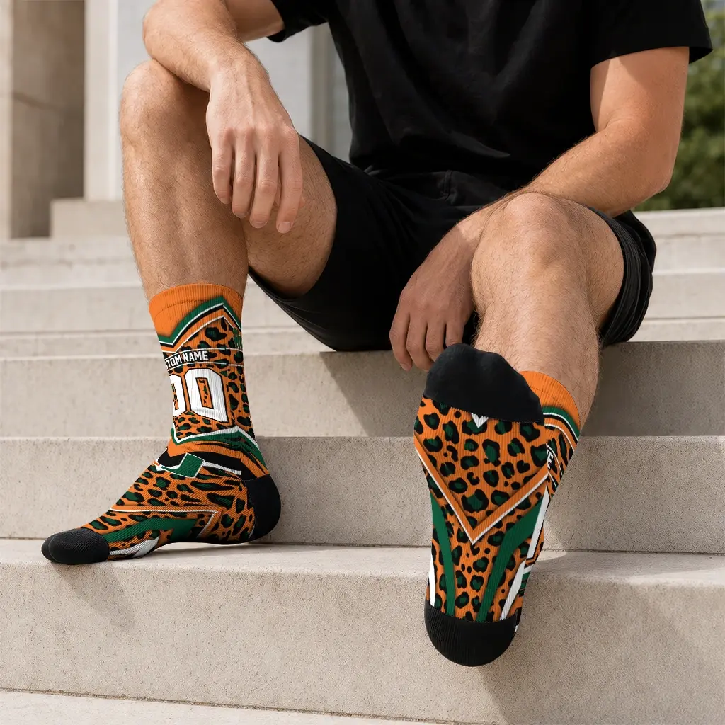 Miami Hurricanes Socks Personalized Leopard Print Orange Black Latest Model Miami Hurricanes Socks Personalized Leopard Print Orange Black Latest Model