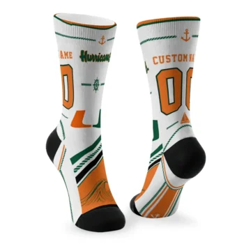 Miami Hurricanes Socks Personalized Nautical Icons Orange White Fashion Forward