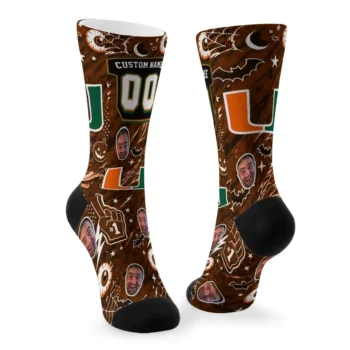 Miami Hurricanes Socks Personalized Scattered Icons Orange Fashion Forward