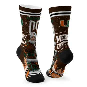 Miami Hurricanes Socks Personalized Snowy Scene Orange White Fashion Forward