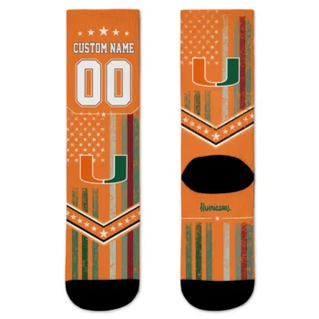 Miami Hurricanes Socks Personalized Star Stripes Orange White Best Selling