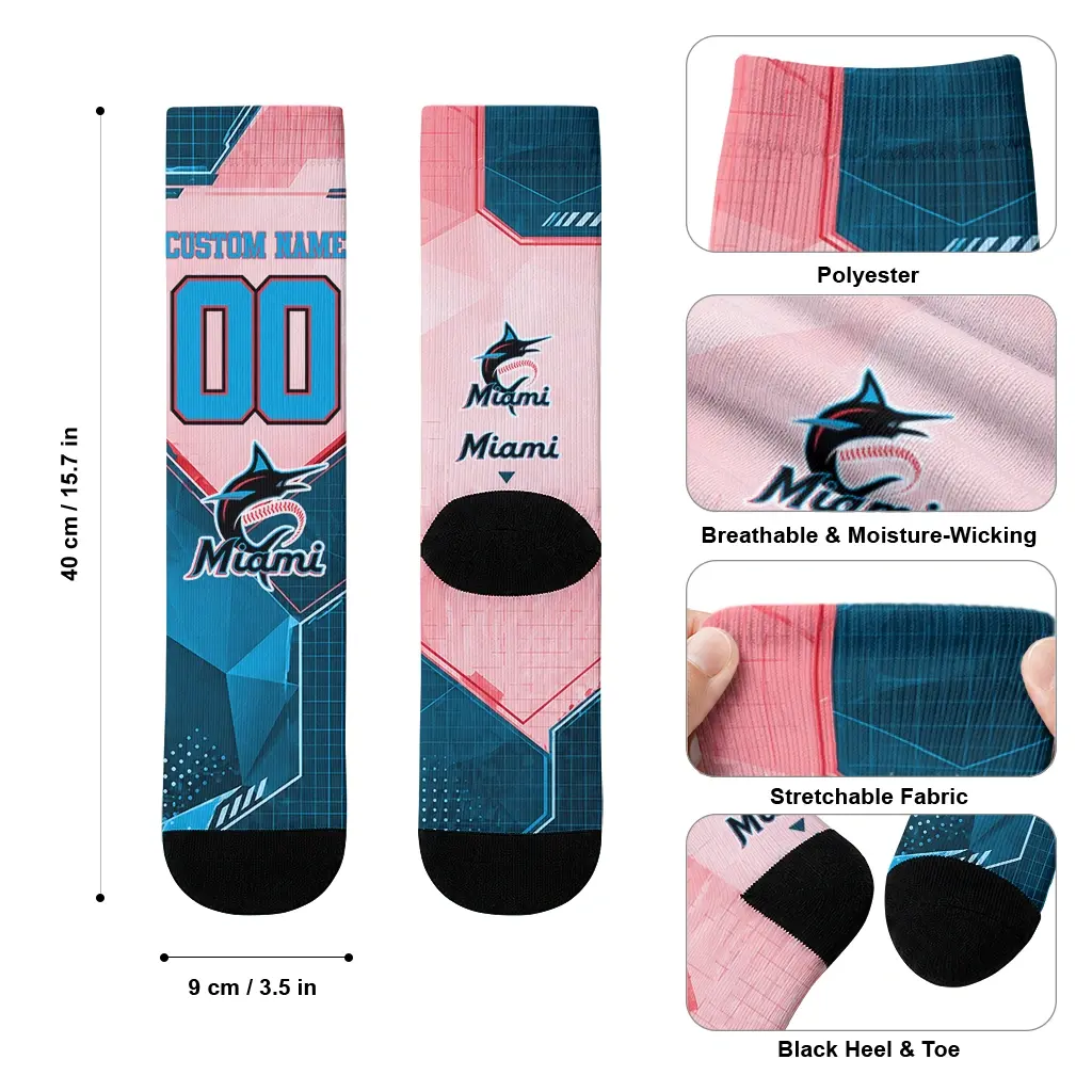 Miami Marlins Socks Custom Geometric Tech Blue High Quality Miami Marlins Socks Custom Geometric Tech Blue High Quality
