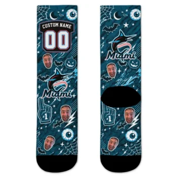 Miami Marlins Socks Custom Scattered Icons Blue Best Selling