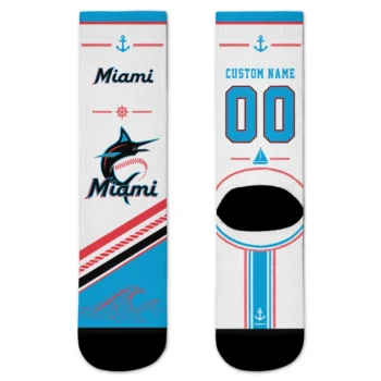 Miami Marlins Socks - Customized Nautical Icons Blue White