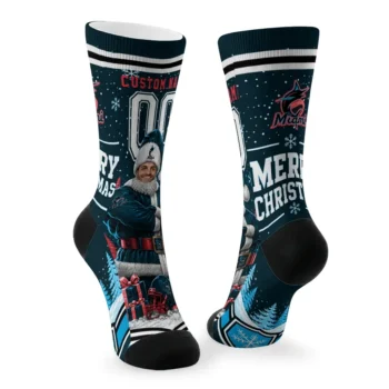 Miami Marlins Socks Customized Snowy Scene Blue White Fashion Forward