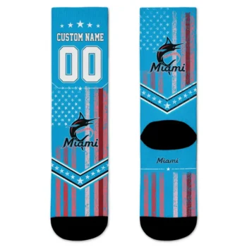 Miami Marlins Socks Customized Star Stripes Blue White Best Selling