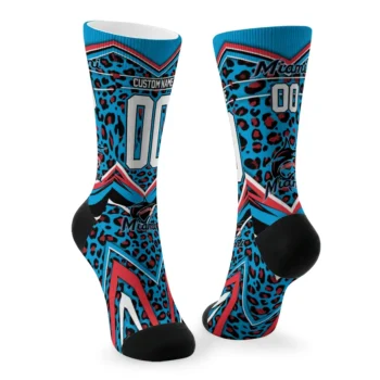 Miami Marlins Socks Personalized Leopard Print Blue Black Fashion Forward