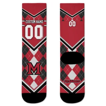 Miami Redhawks Socks Personalized Argyle Pattern Red Best Selling