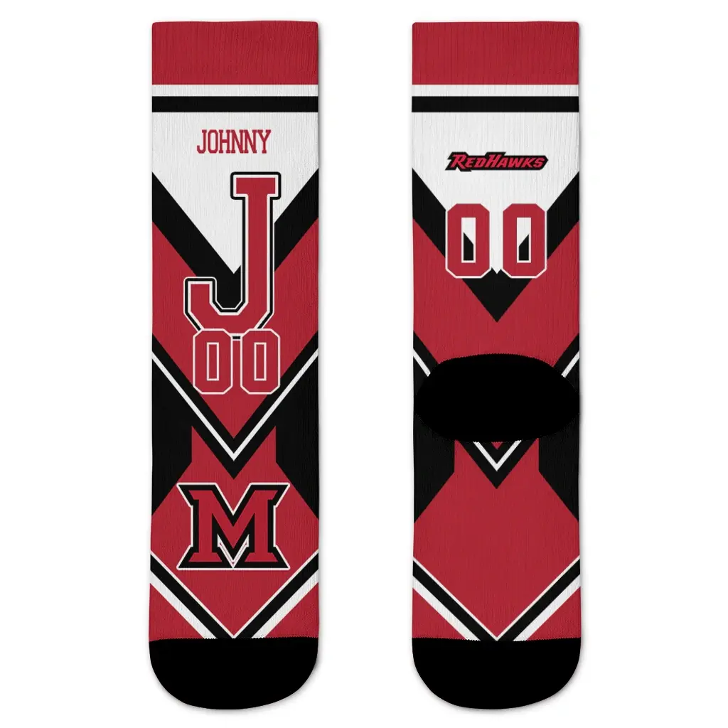 Miami Redhawks Socks Personalized Arrow Blocks Red Best Selling Miami Redhawks Socks Personalized Arrow Blocks Red Best Selling