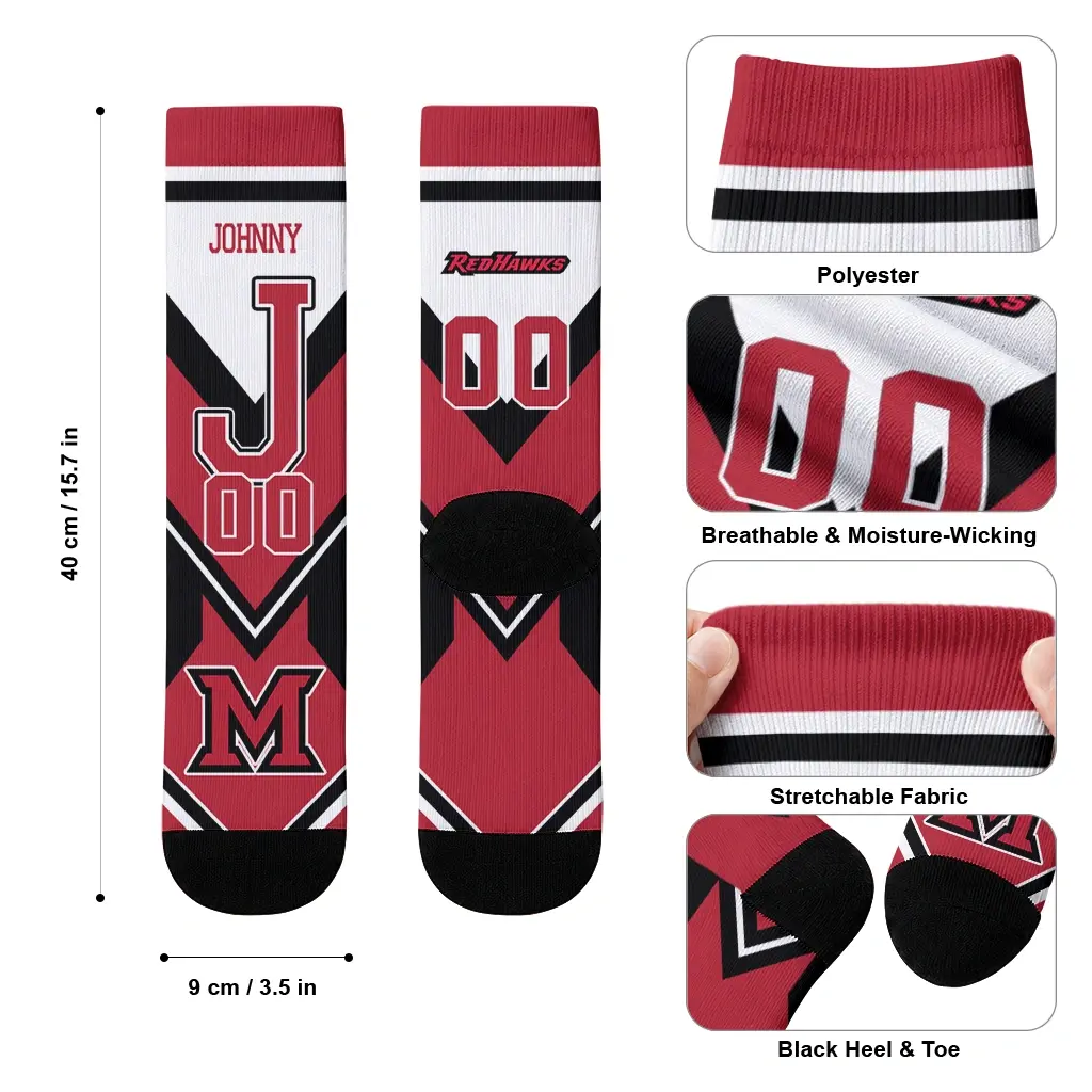 Miami Redhawks Socks Personalized Arrow Blocks Red High Quality Miami Redhawks Socks Personalized Arrow Blocks Red High Quality