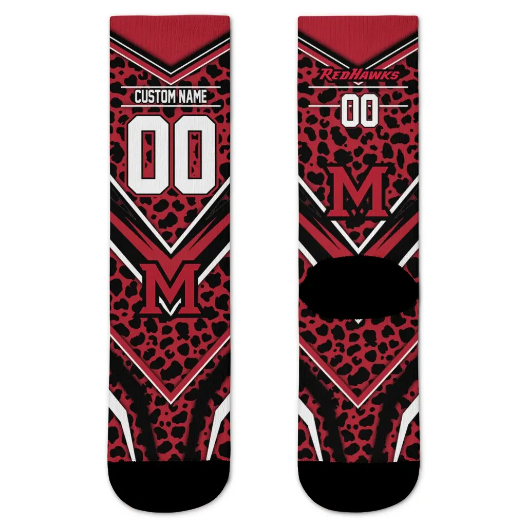 Miami Redhawks Socks Personalized Leopard Print Red Black Best Selling Miami Redhawks Socks Personalized Leopard Print Red Black Best Selling