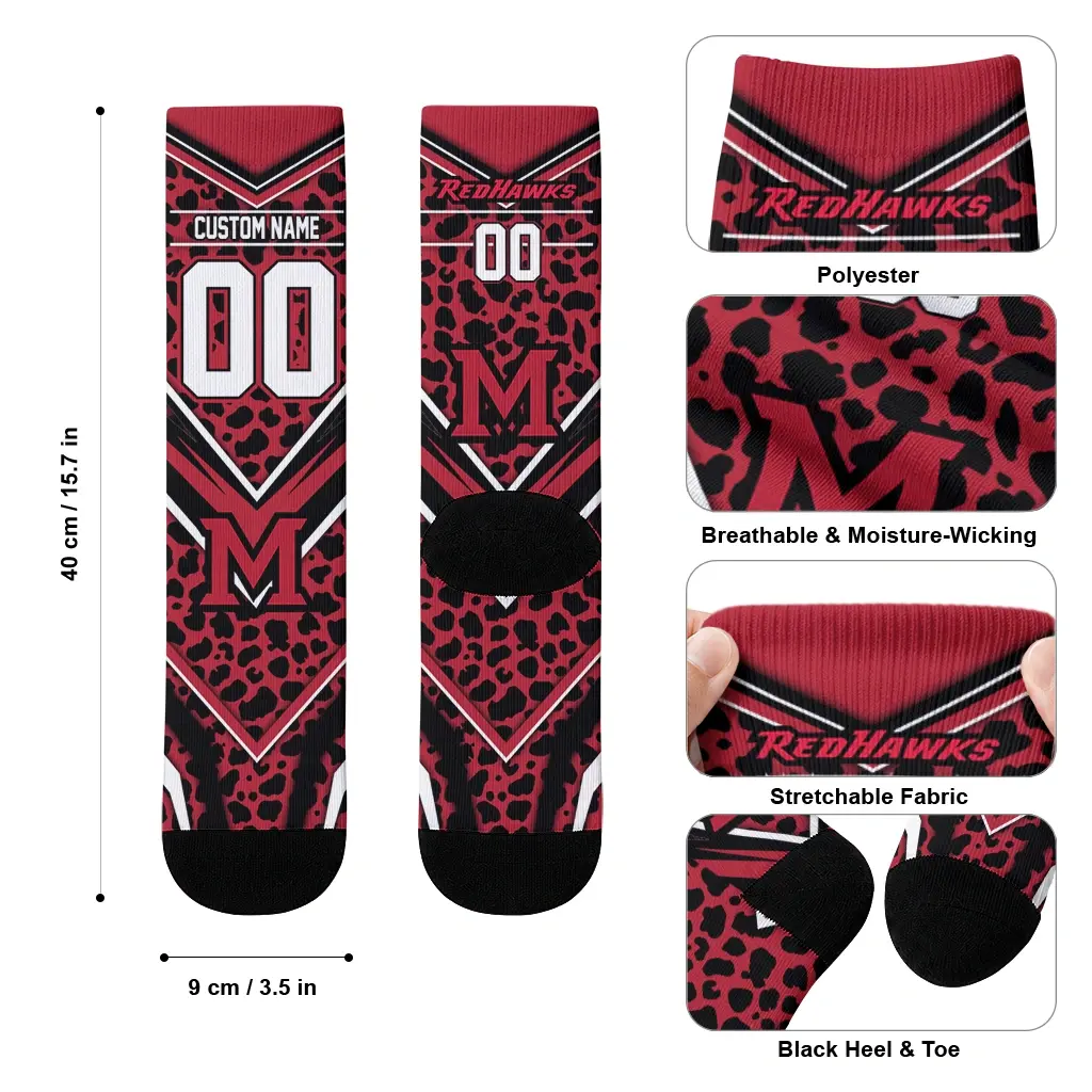 Miami Redhawks Socks Personalized Leopard Print Red Black High Quality Miami Redhawks Socks Personalized Leopard Print Red Black High Quality