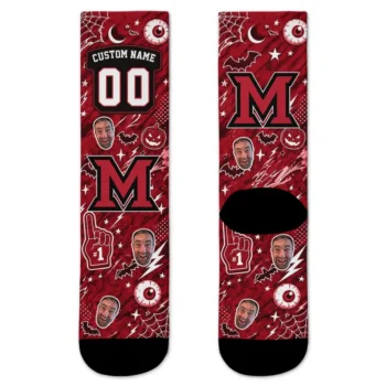 Miami Redhawks Socks Personalized Scattered Icons Red Best Selling