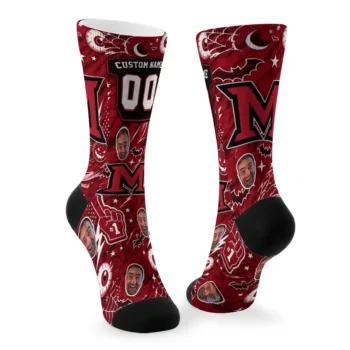 Miami Redhawks Socks Personalized Scattered Icons Red Fashion Forward